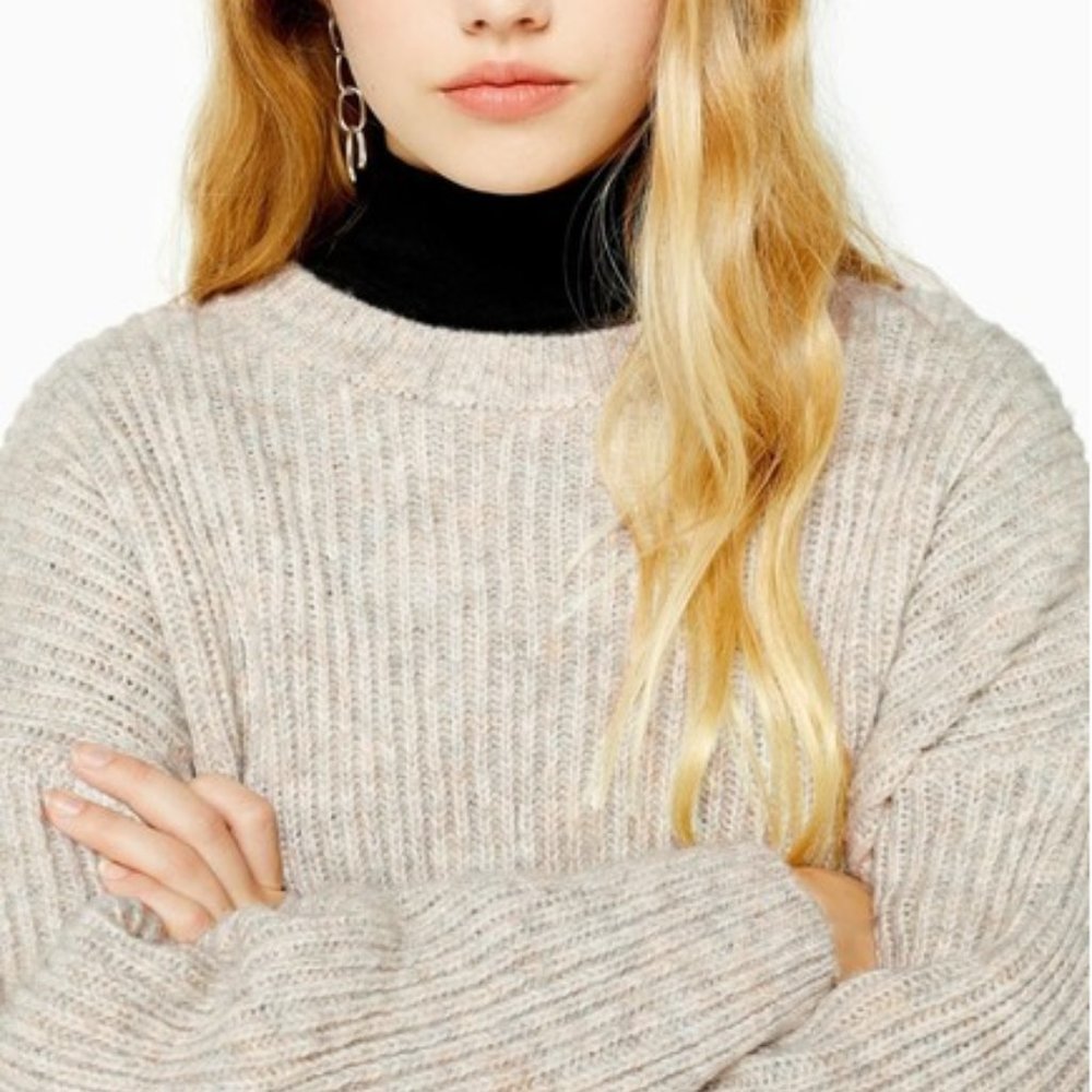Topshop Oatmeal Knitted Crewneck Sweater - Picture 3 of 7